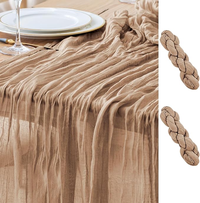 Asee'm 2pcs Cheesecloth Table Runner 120 Inches Long Nude Boho Gauze Cheese by Aseem