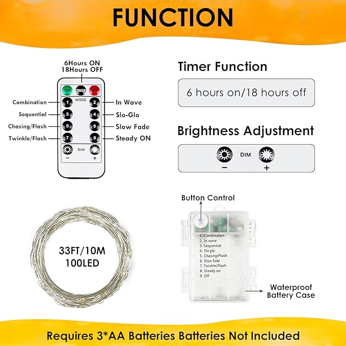 3Pack 99Ft 300LED Fairy Lights Battery Operated - Image 6