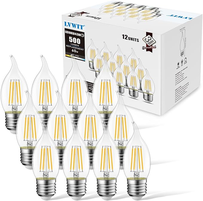 LVWIT Flame Tip LED Filament Bulb Candelabra E26 Base Dimmable 4.5W B11 - Image 7