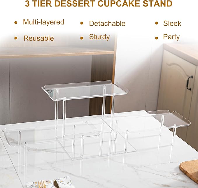 Acrylic Dessert Table Display Set, 3 Tiered Serving Trays and Platters - Image 3