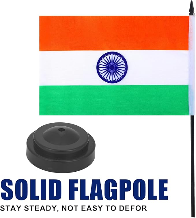 India Desk Flag 12" Solid Pole Deluxe Set Indian Flags Banner Mini Small India - Image 3