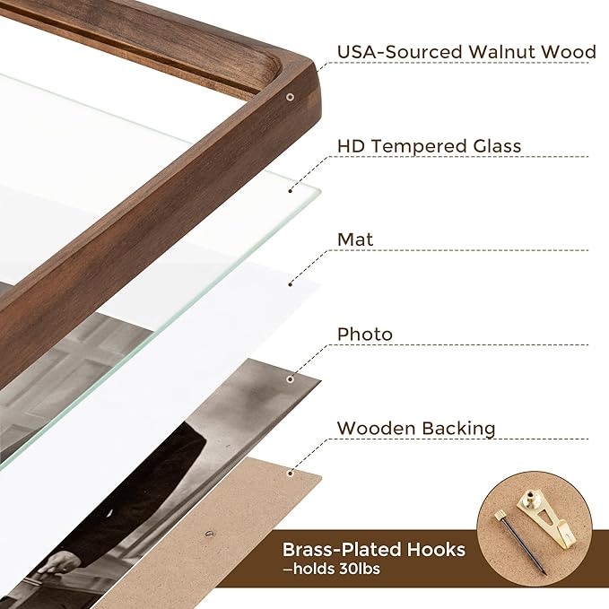 16x16 Picture Frame USA-Sourced Natural Walnut Wood Solid Original Wood Photo - Image 4