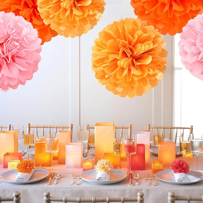Pink-Orange Groovy Party-Decorations Pom-Poms Streamers - Image 7