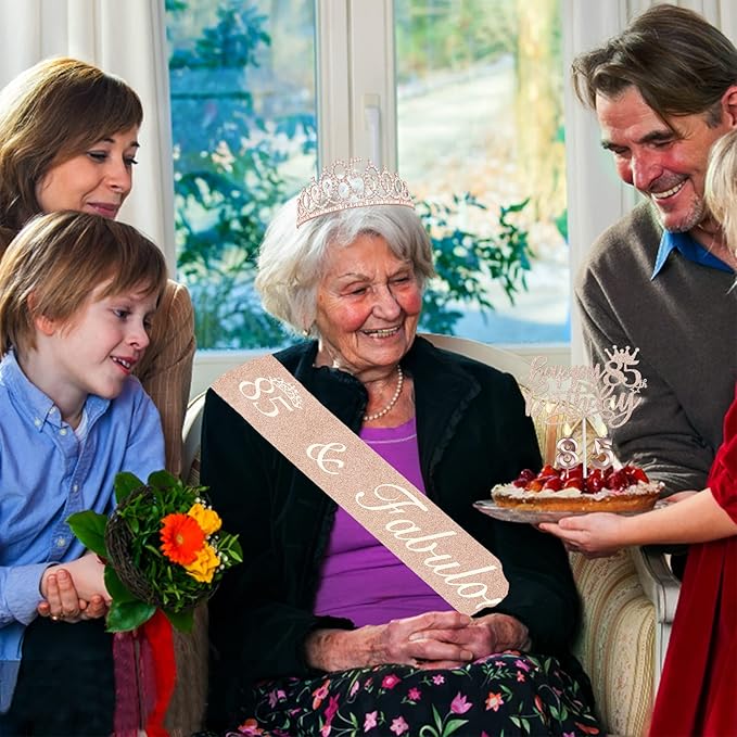 85th Birthday Party Decorations Including Sash, Numeral Candles and Cake Topper - Image 2