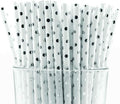 Pack of 150 Silver Polka Dot Foil Biodegradable 4-Ply Paper Drinking Straws by Stephanie+Imports