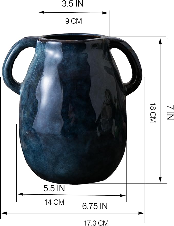 Blue Ceramic Vase with 2 Handles - Image 6
