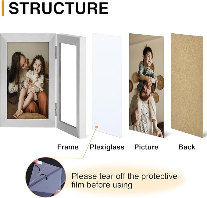 decorUhome Double 4x6 Picture Frame Vertical, Engineered Wood Bifold Photo Frame - Image 3