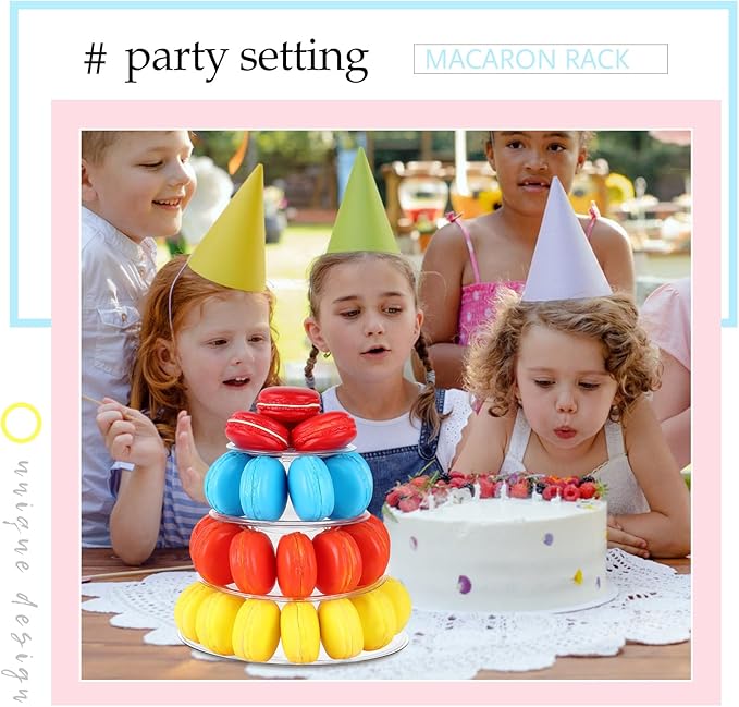 Juexica 1 Pcs Round Macaron Display Tower Stand 4 Tiers Plastic Cake Rack - Image 6