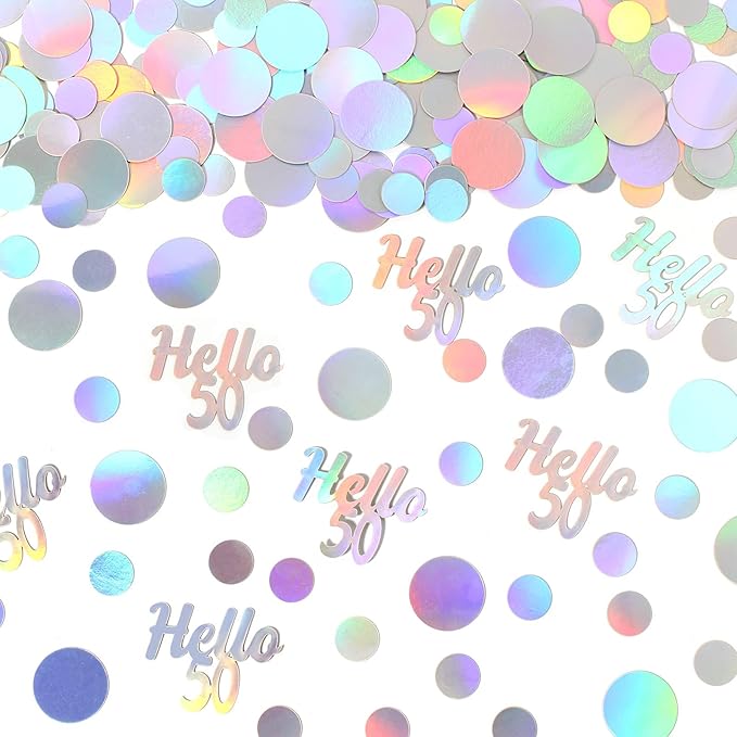 Hello 50 Birthday Confetti for Table Iridescent Circle Happy 50th Birthday by Vofrise