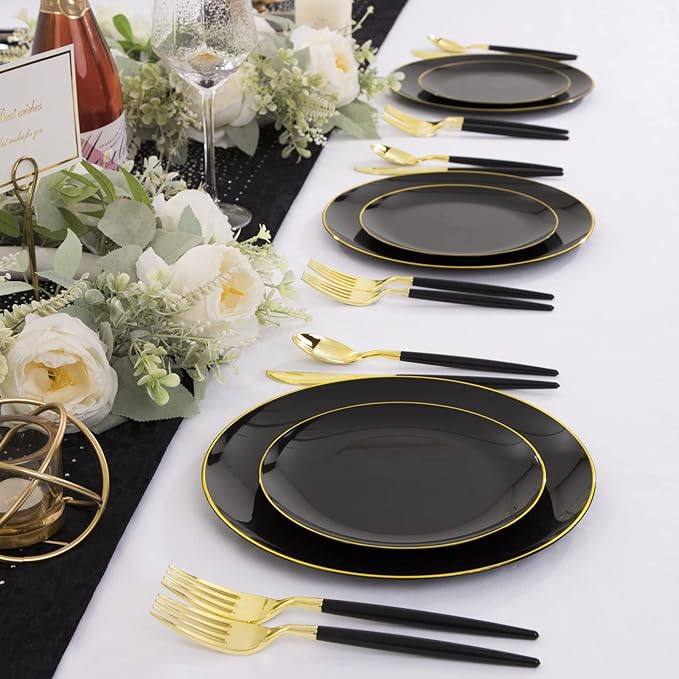 KIRE 60PCS Black Plastic Plates - Image 6
