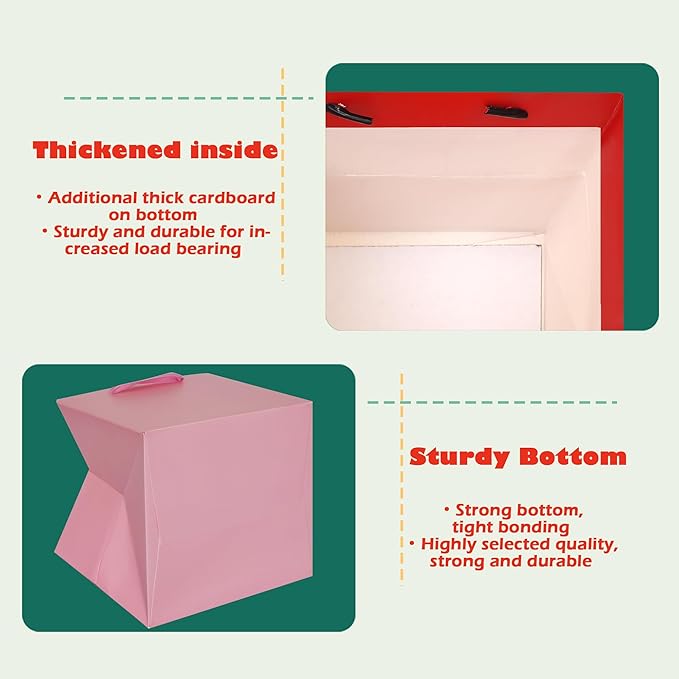 ADIDO EVA Pink Square Gift Bags Medium Size Square Bottom Paper Bags - Image 4