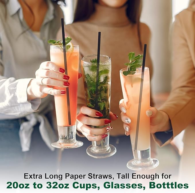 10 Inch Tall Disposable Black Paper Drinking Straws, 0.24" Diameter - Image 7