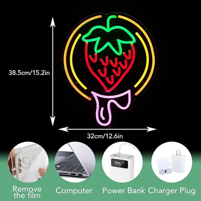 Strawberry Neon Sign USB Powered Sweet Fruit Led Light Up Sign Dimmable Funny - Image 2