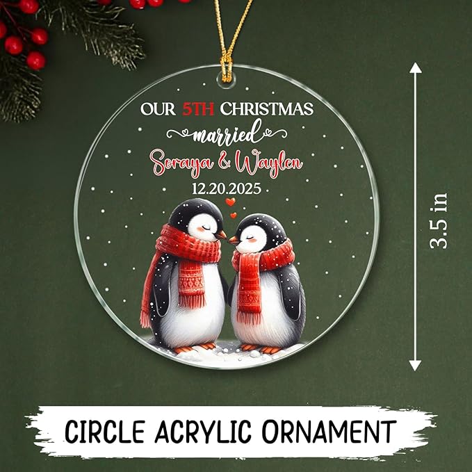 Our 5TH Christmas Married Ornament 2025, Customized Date & Name Mr & Mrs - Image 5