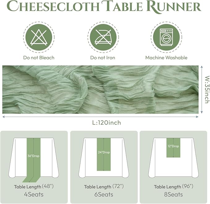 Sioloc 10 Pack Sage Green Cheesecloth Table Runner Fall Autumn Decor - Image 6