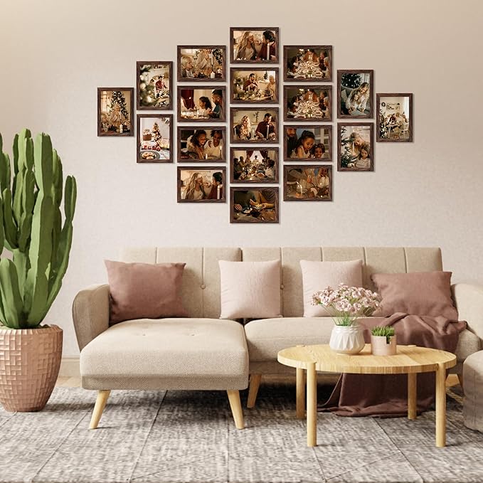 PETAFLOP Wooden Bulk 5x7 Picture Frame Set of 18, Rustic Brown Photo Frames - Image 5