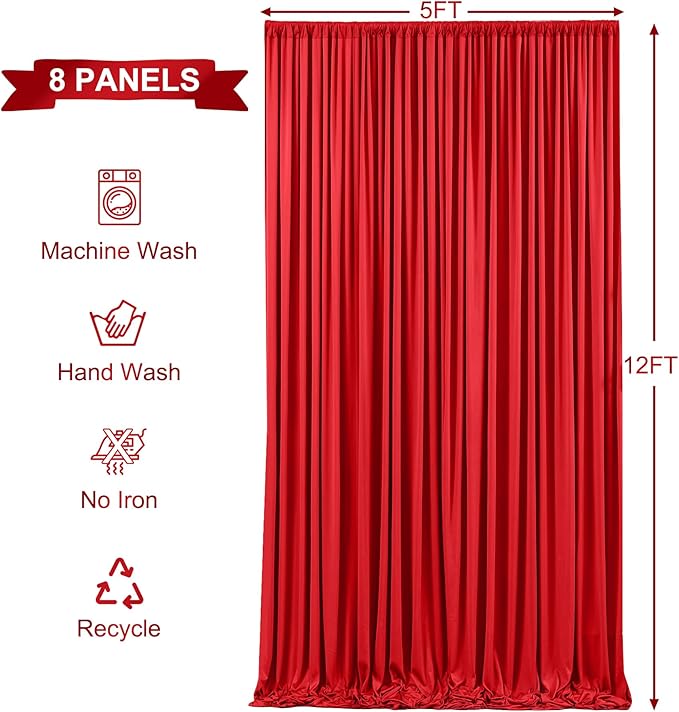 40ft x 12ft Red Backdrop Curtains Wrinkle Free Backdrop Curtain - Image 6