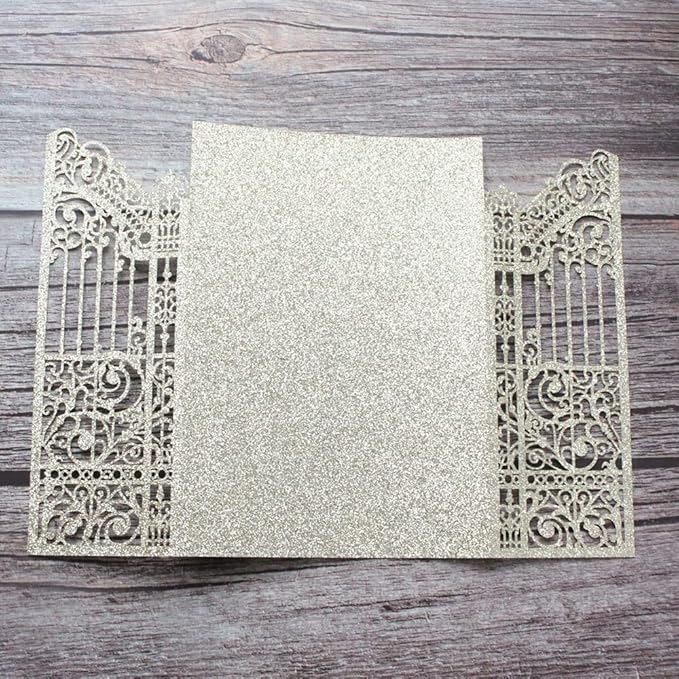 MillaSaw Glittery Gold Gate Laser Cut Invitation Card - Image 7
