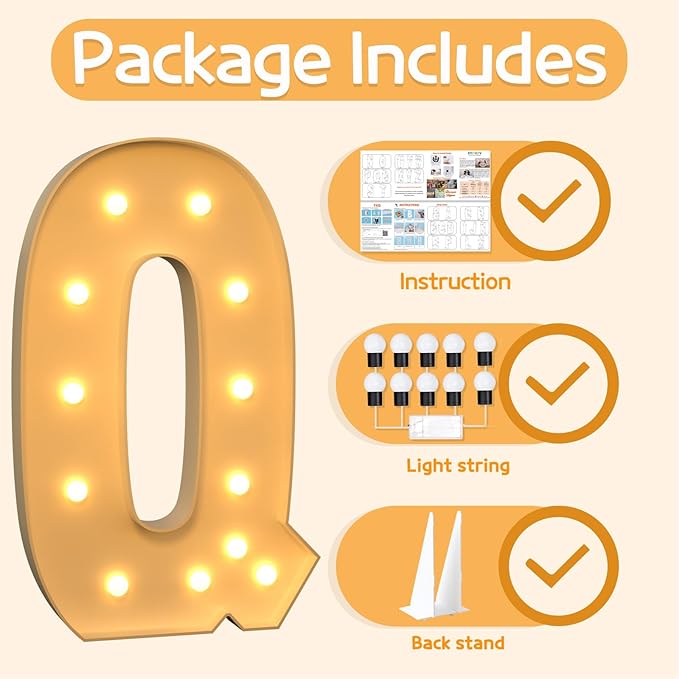 Marquee Letters 4 Feet Tall Large Light Up Letters Q Happy Birthday Decorations - Image 5