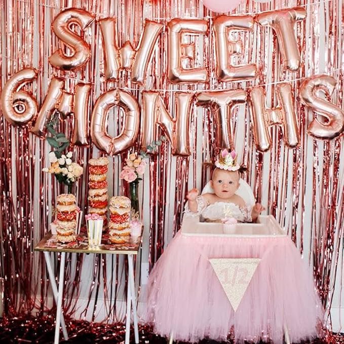 TONIFUL 3Pcs Rose Gold Door Streamers, Rose Gold Photo Booth Backdrop Metallic - Image 4