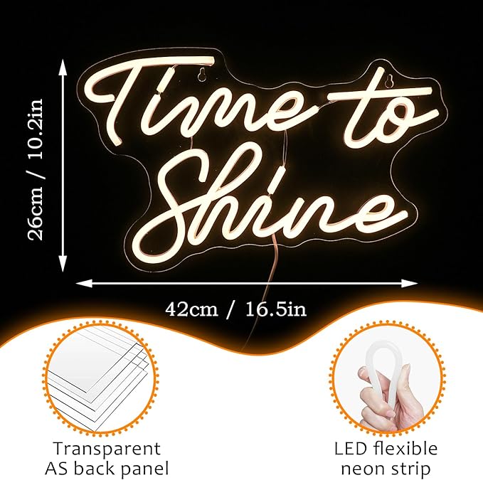 Time To Shine Neon Sign Warm White Led Sign Neon Lights - Image 4