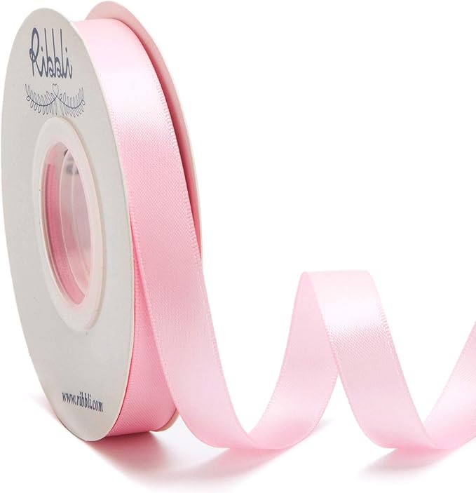 Ribbli Double Faced Light Pink Satin Ribbon, 1/2” x Continuous 25 Yards by Ribbli