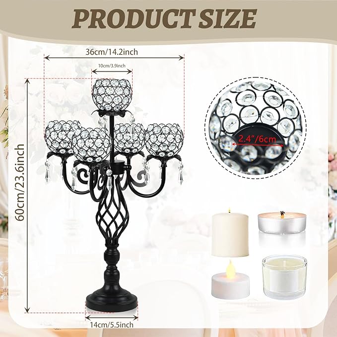 5-Arm Crystal Candelabra Centerpiece 23.2" Tall - Image 2