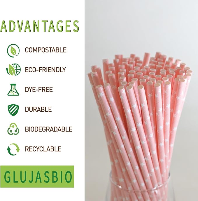 Pink Straws Disposable Biodegradable Star Paper Straws - Image 2