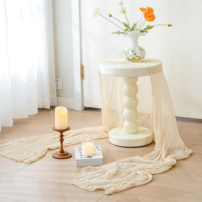Sioloc 1 Pack Beige Cheesecloth Table Runner Fall Autumn Decor - Image 4
