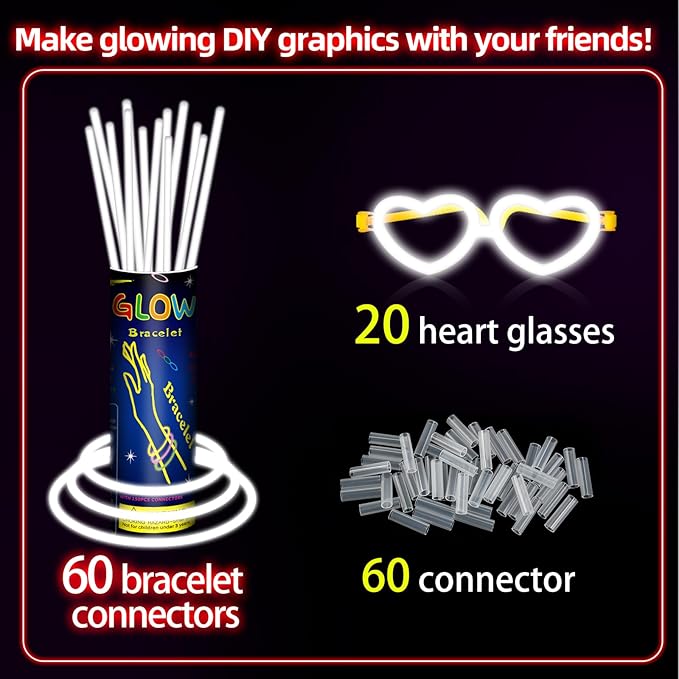 60 Pack 8” White Glow Sticks Bulk Bright Glow Sticks - Image 2