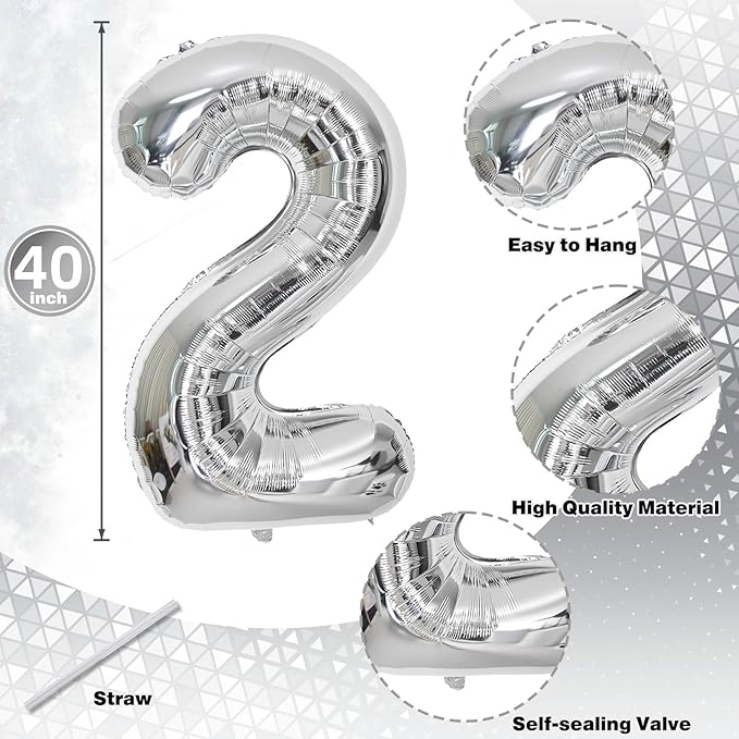 Silver 12th Birthday Balloons for Boys, 40 Inch Mylar Self Inflating 12 Balloon - Image 2