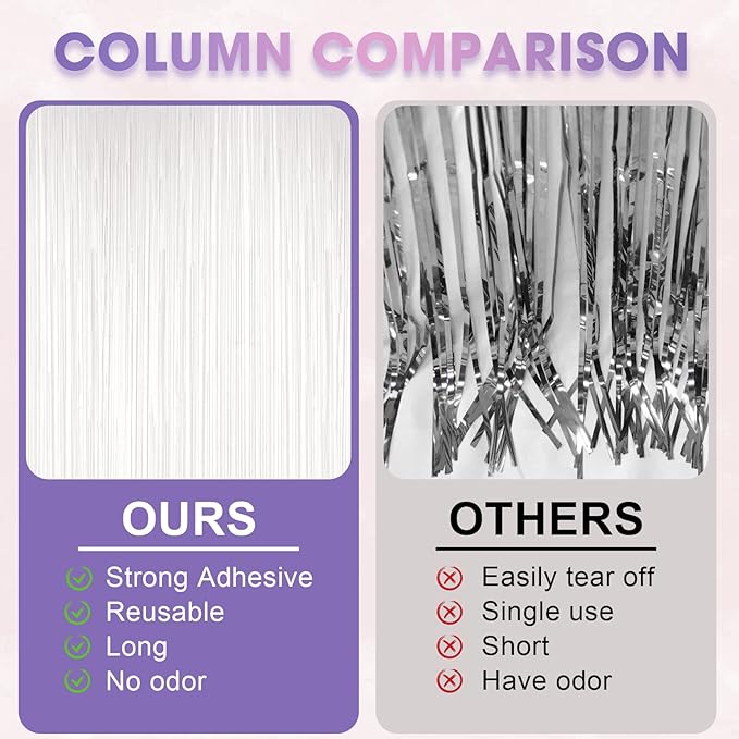 2 Pack White Tinsel Foil Fringe Curtains, Metallic Tinsel Party Streamers - Image 5