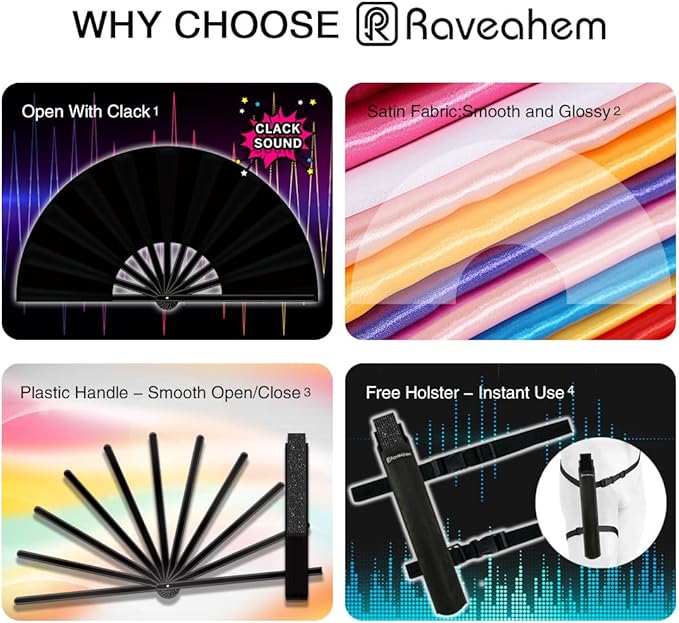 13" Large Folding Rave Fan - Image 2