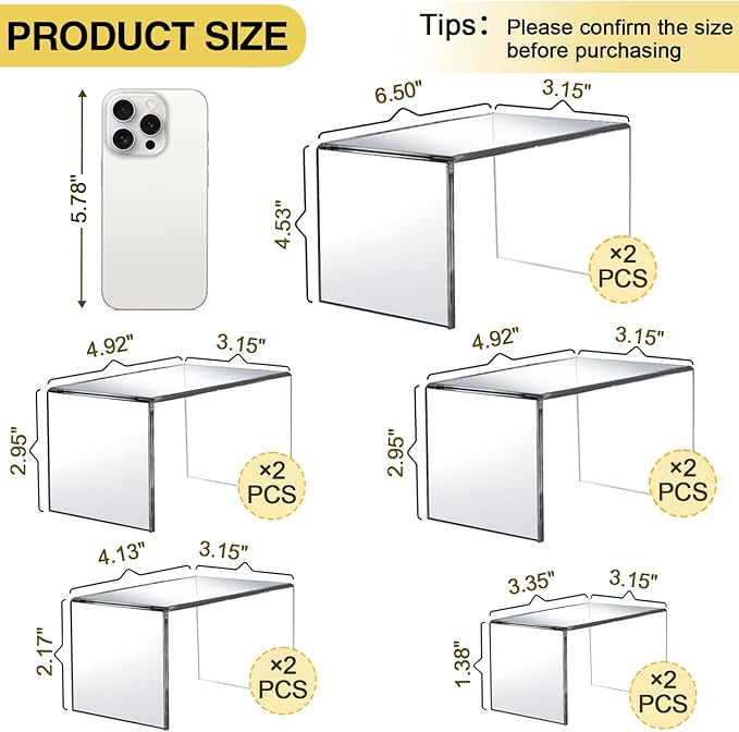 10 Pcs Acrylic Display Risers, 2 Sets Small Size Acrylic Risers Display Stands - Image 2