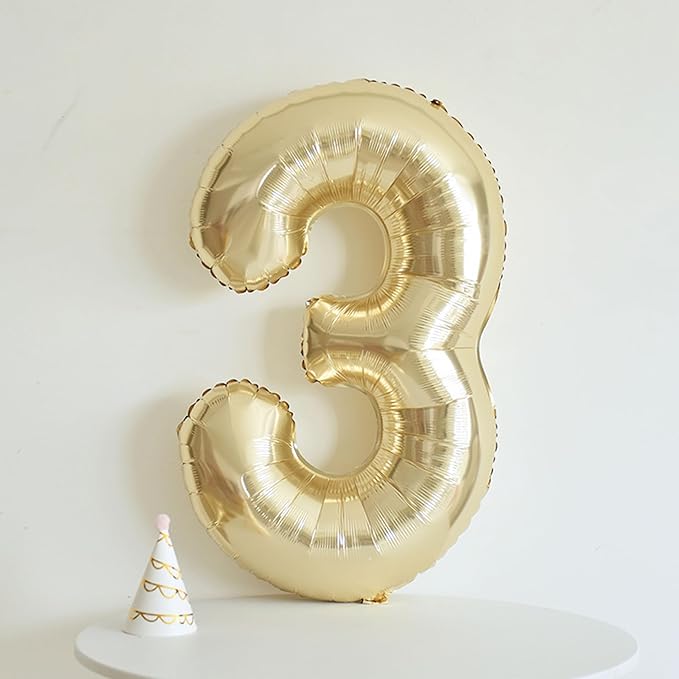 Number 3 Balloon 40 Inch, Big Large Foil light gold Number Balloons, Jumbo - Image 3