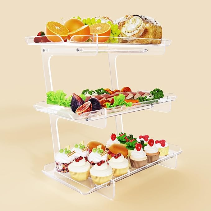 3 Tier Acrylic Serving Tray, 15.3" x 7.1" Dessert Table Display Set Stand by BAKZON