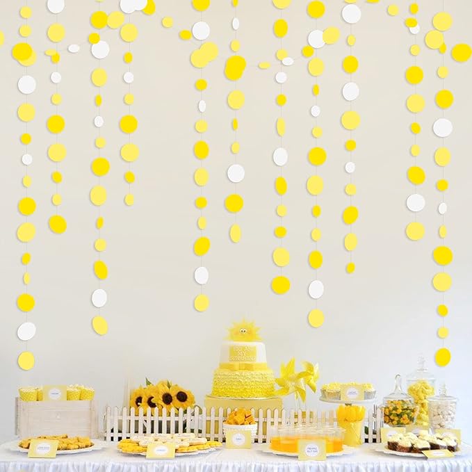46 Ft Yellow White Circle Dots Garland Gradient Yellow Polka Dot Hanging Paper by pinkblume