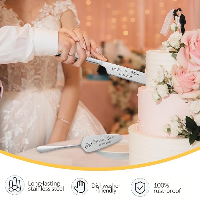 Personalized Wedding Cake Knife and Server Set Stainless Steel Cake Cutter - Image 3