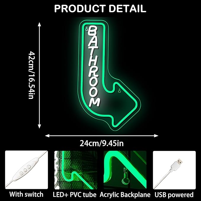 Looklight Bathroom Arrow Neon Signs - Image 6
