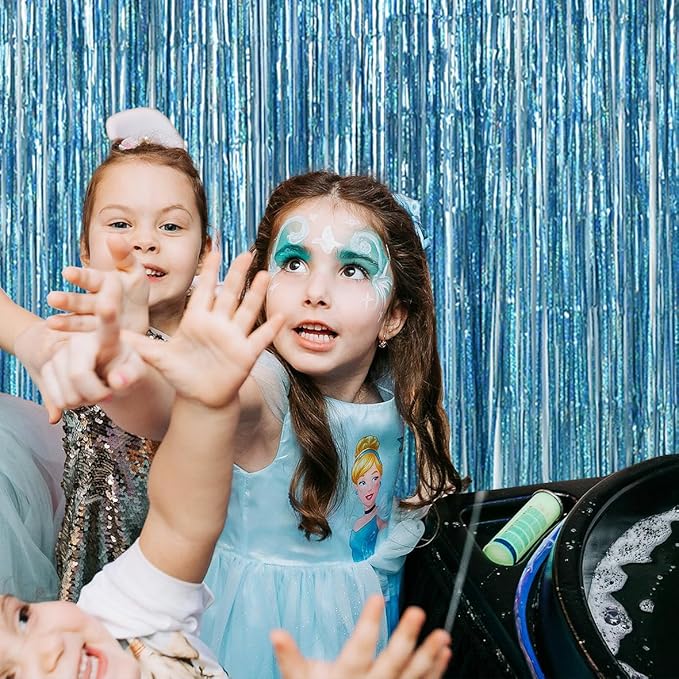 TONIFUL 3Pcs Laser Light Blue Door Streamers, Laser Blue Photo Booth Backdrop - Image 6
