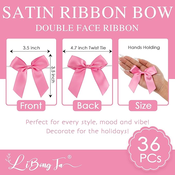 3.5" Hot Pink Bow Satin Pre-Tied Bows - Image 2