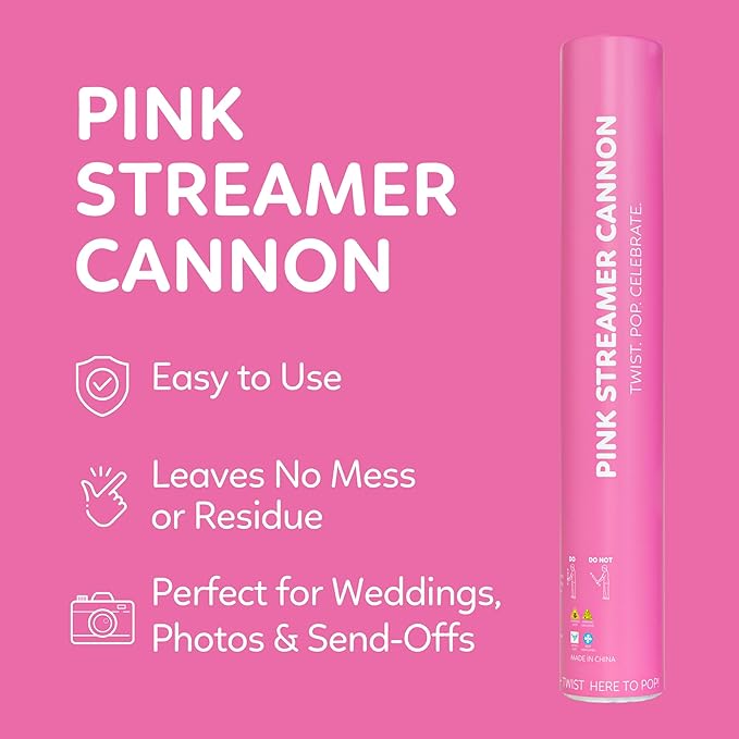 Pink Streamer Cannon Poppers | 2 Pack | Biodegradable Pink Streamers | TUR - Image 2