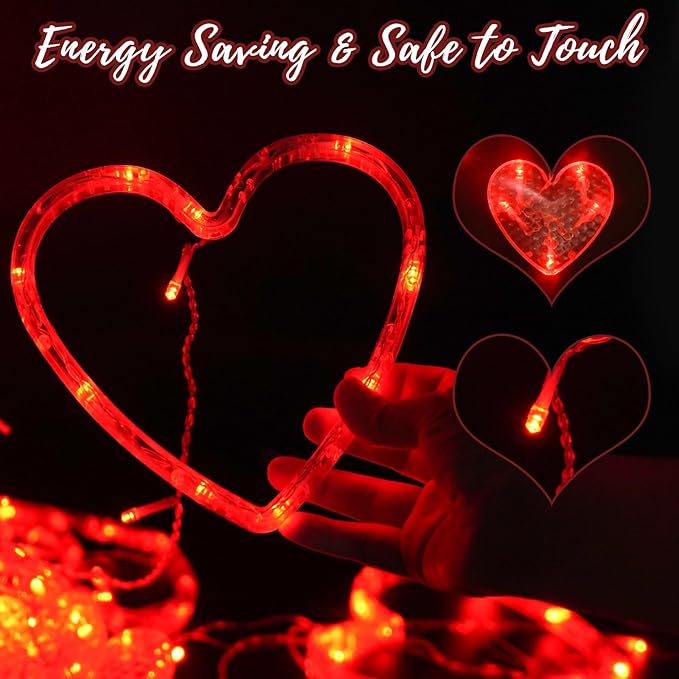 Valentines Day Decor, 138LED 12 Hearts Curtain Lights - Image 3