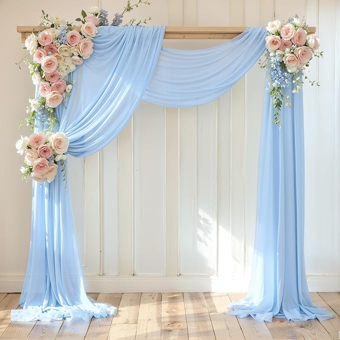 Wedding Arch Draping Fabric, 1 Panel 18FT Baby Blue Sheer Backdrop Curtain by Partisky