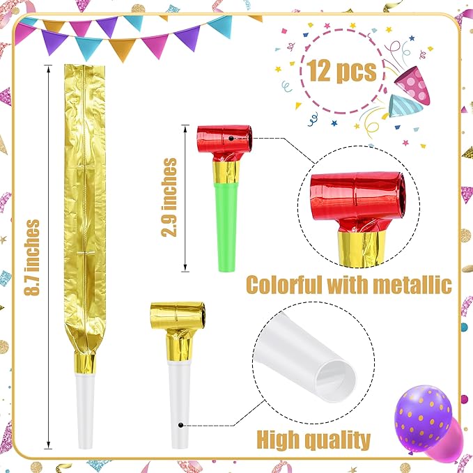 12 Pcs Party Blower Colorful Blowouts Noisemakers Birthday Blowouts Whistles - Image 2
