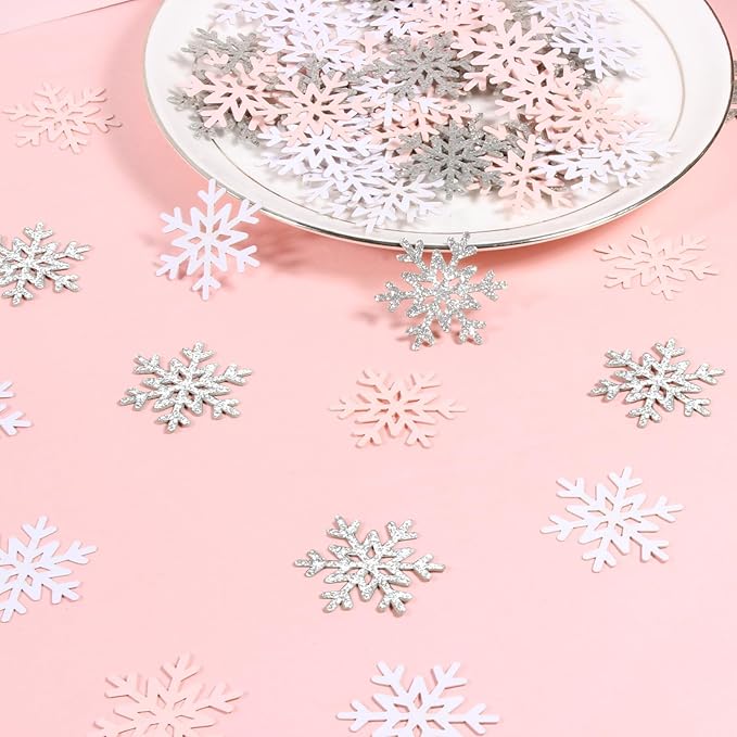 200PC White Pink Silver Snowflake Confetti - Image 4