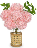 Hollyone Pink Hydrangea Artificial Flowers in Woven Glass Vase by Hollyone