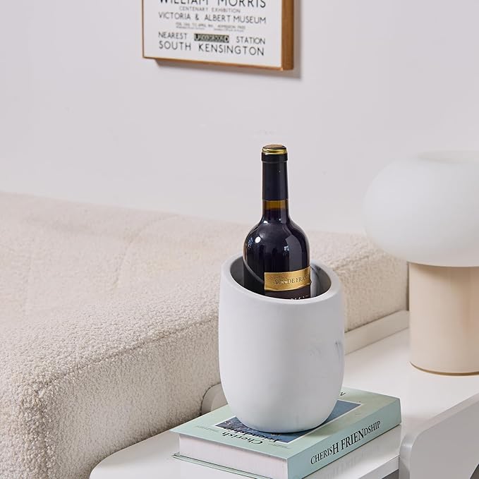 White Marble Textures Wine Chiller Bucket – 750ml Resin Cooler - Image 4
