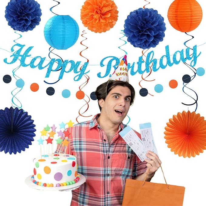 Royal-Navy Blue Orange Happy-Birthday Party-Decorations - Image 7