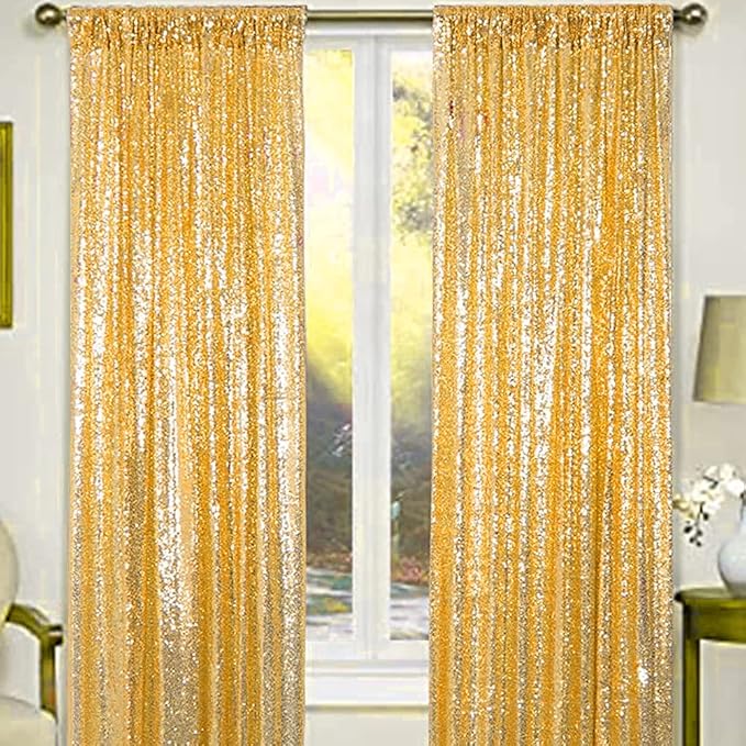 Gold Sequin Backdrop Curtains 1 Panel 10FTx10FT Glitter Gold Photo Backdrop - Image 5